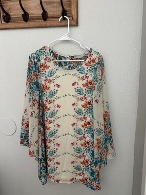 Staccato Floral Flowy Dress Women’s Medium Sheer Boho Elegant Loose Fit